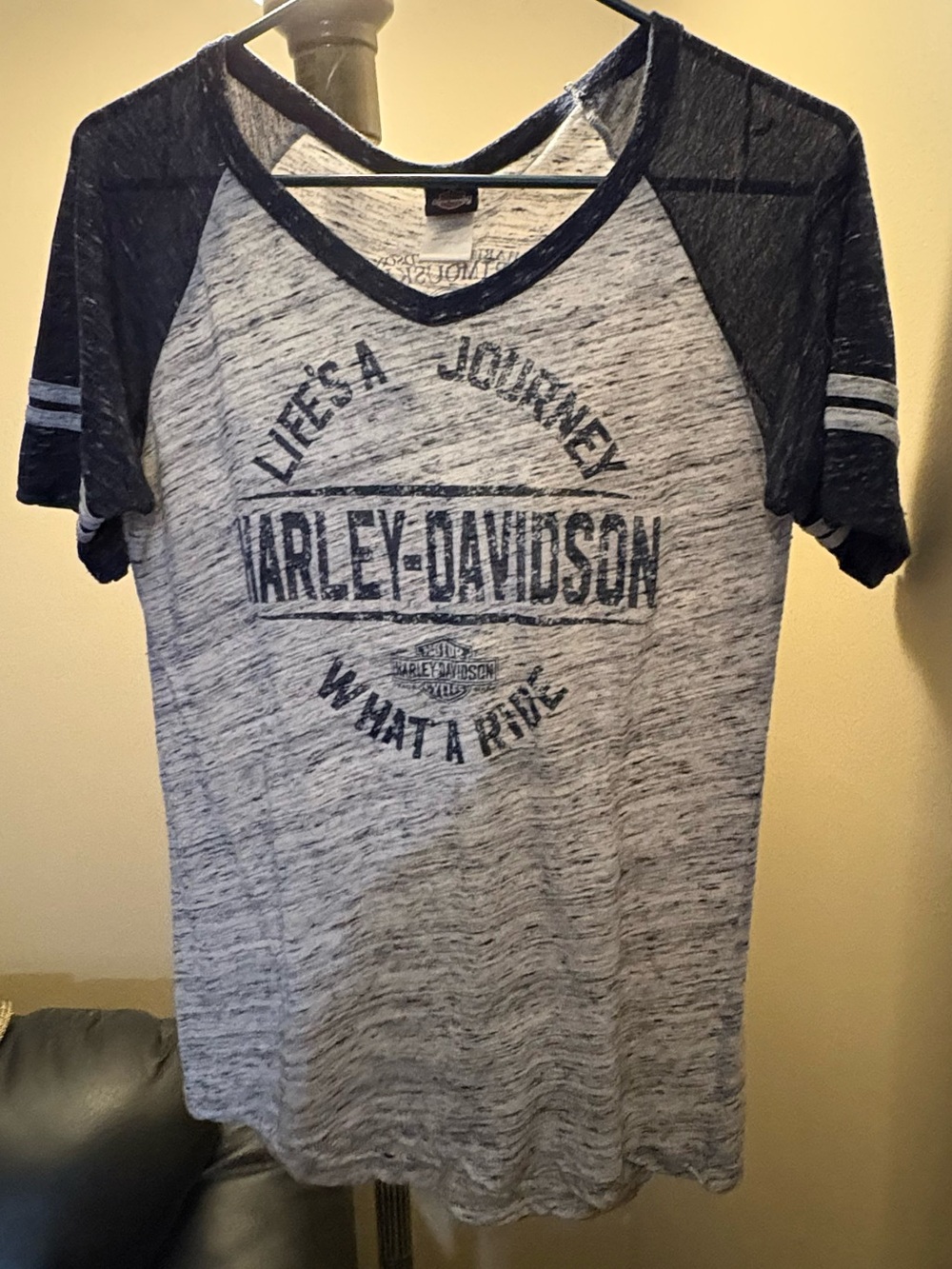 Harley-Davidson Heather Gray and Black Raglan V-Neck Tee